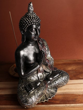 Sitting Buddha silver 30 cm